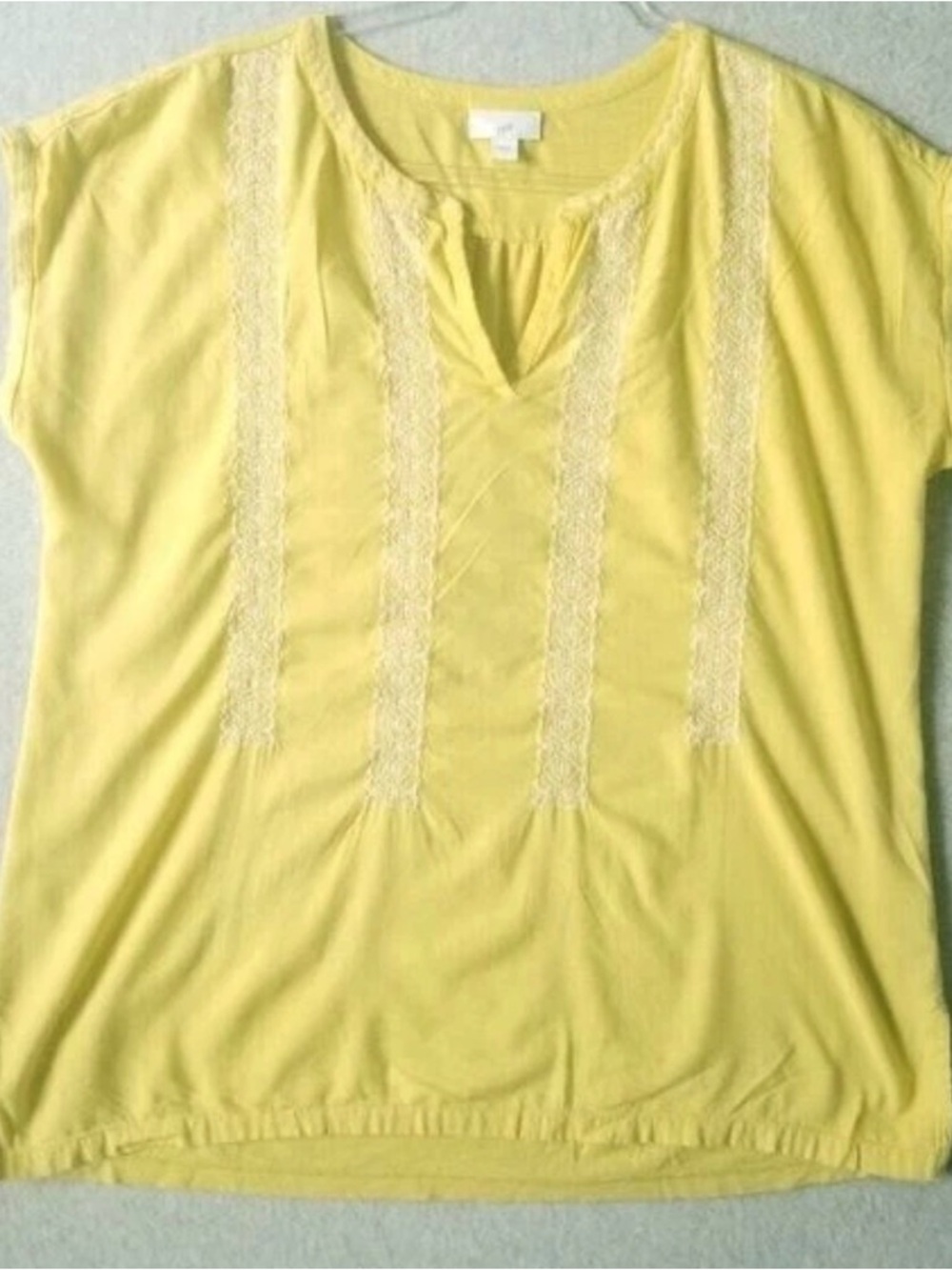 J. Jill Lemon Yellow Lace-Trim Short Sleeve V-Neck Top Sz. 2X #49
